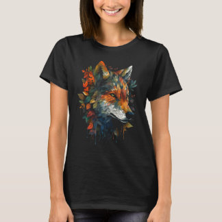 Wolf autumn leaves animal motif artwork  animal wo T-Shirt