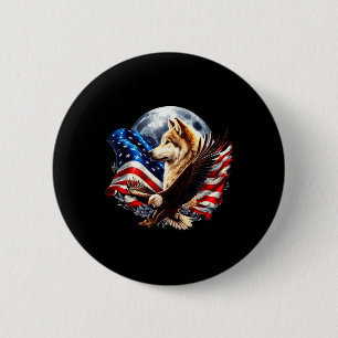 Wolf Bald Eagle American Flag Full Moon New Years 2 Inch Round Button