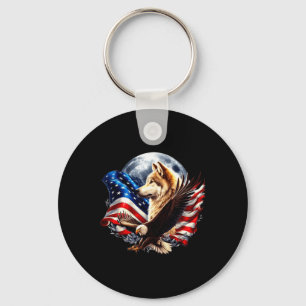 Wolf Bald Eagle American Flag Full Moon New Years Keychain