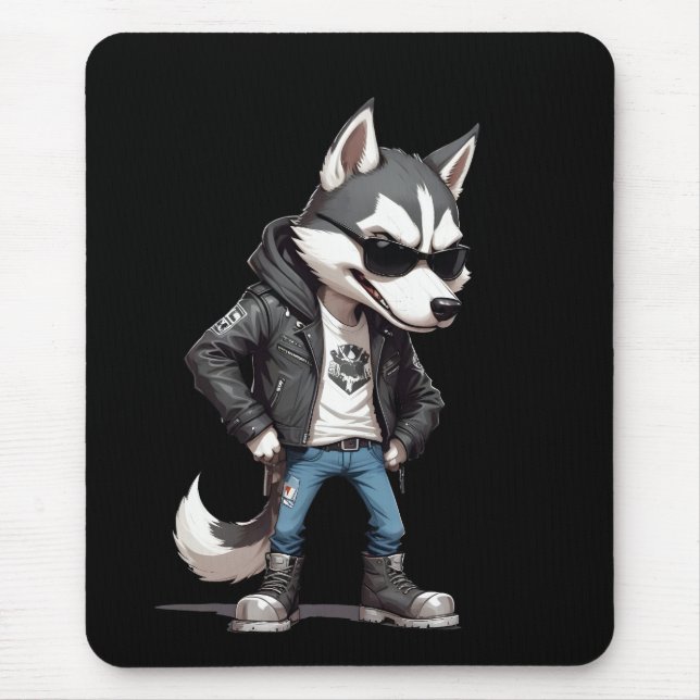 Wolf Biker Rebel Leather Jacket Cool Style Urban Mouse Pad (Front)