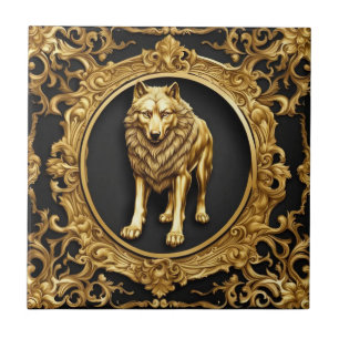 Wolf black and gold ornamental frame tile