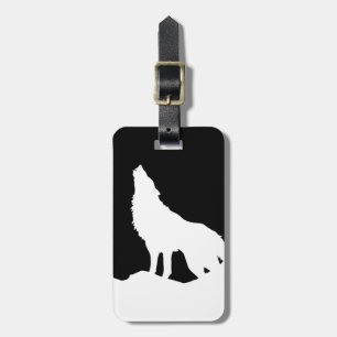 Wolf Black & White Pop Art Name Details Two Sided Luggage Tag