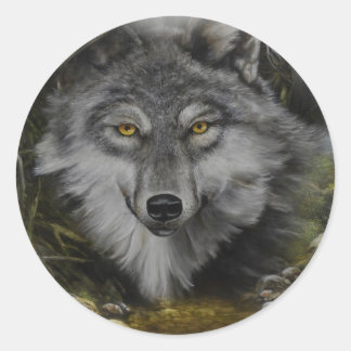 Wolf blending into River painting Classic Round Sticker
