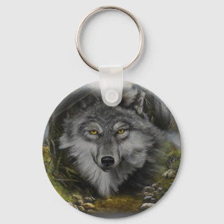 Wolf blending into River painting Keychain
