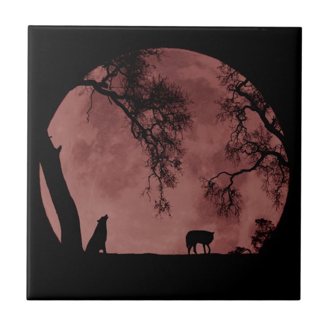 Wolf Blood Moon Home Decor Tile (Front)