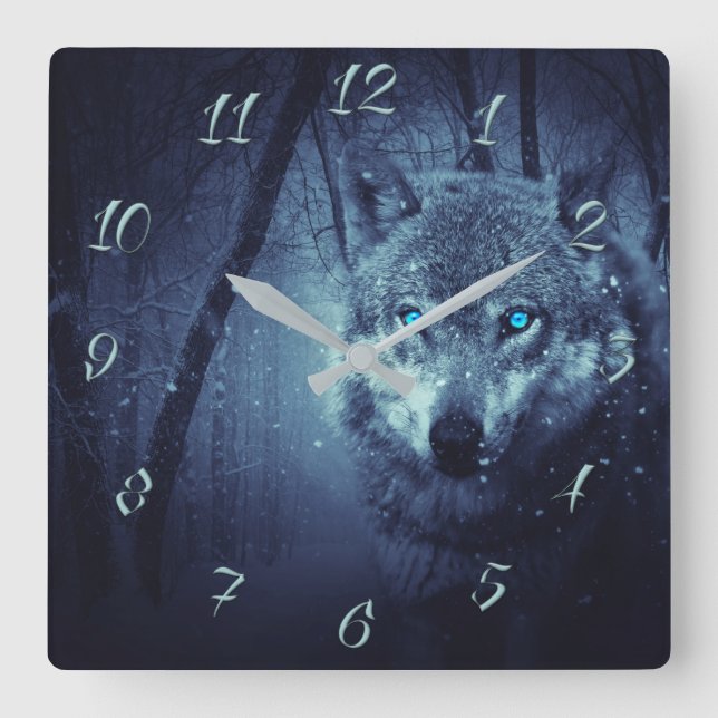 Wolf blue eyes square wall clock (Front)