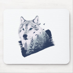 Wolf Blue Forest Grunge Mouse Pad