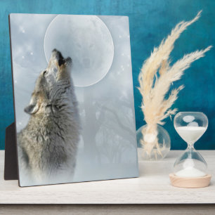Wolf Blue Moon Plaque 8X10