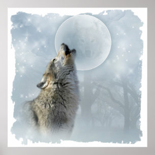 Wolf Blue Moon Poster