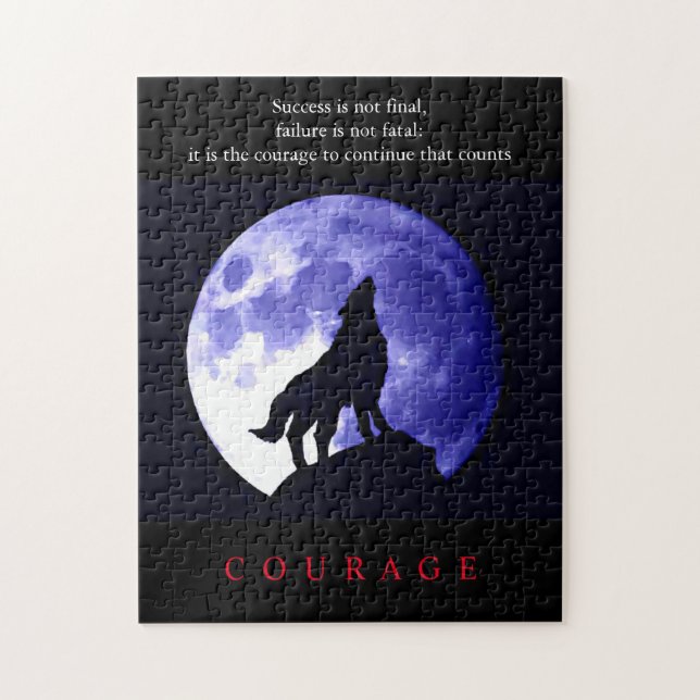 Wolf Blue Night Motivational Courage Jigsaw Puzzle (Vertical)
