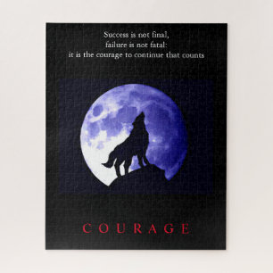 Wolf Blue Night Motivational Courage Jigsaw Puzzle
