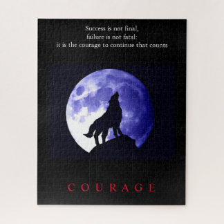 Wolf Blue Night Motivational Courage Jigsaw Puzzle