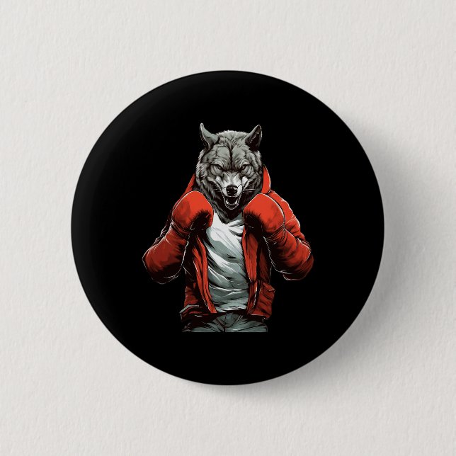 Wolf Boxer Boxing Mixed Martial Arts Kickboxing  2 Inch Round Button (Front)