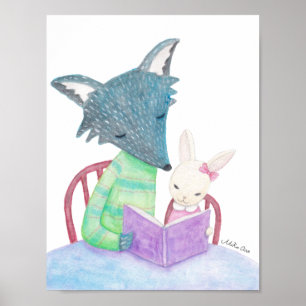 Wolf Bunny Poster livre Lover Nursery Wall Art