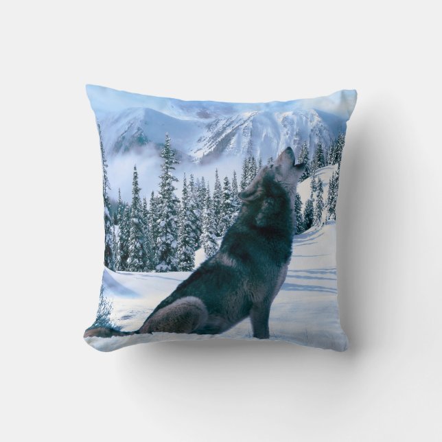 Wolf Call Throw Pillow (Front)