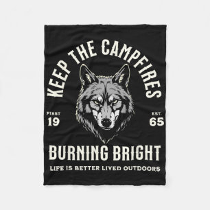 Wolf Camping Hiking Outdoors Trail Walking Campfir Fleece Blanket
