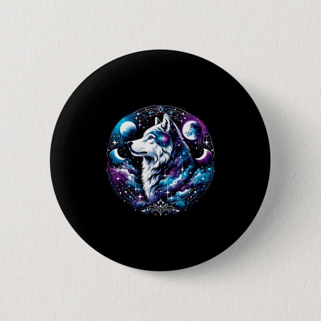 Wolf Celestial Dream Night Howling Moon Funny Wolv 2 Inch Round Button (Front)