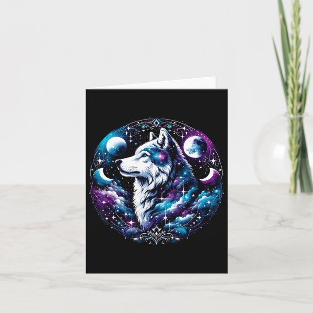 Wolf Celestial Dream Night Howling Moon Funny Wolv Card (Front)