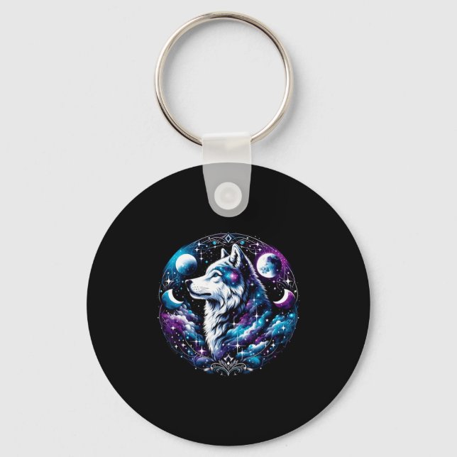 Wolf Celestial Dream Night Howling Moon Funny Wolv Keychain (Front)