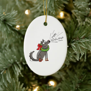 Wolf Christmas Funny Cute Kids Ceramic Ornament