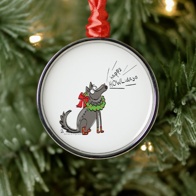 Wolf Christmas Funny Cute Kids Metal Ornament (Tree)