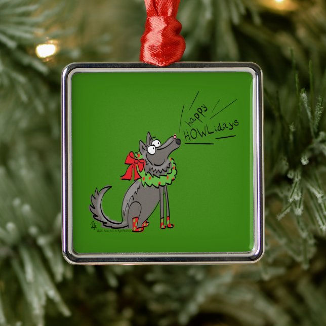 Wolf Christmas Funny Cute Kids Metal Ornament (Tree)