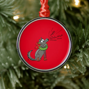 Wolf Christmas Funny Cute Kids Metal Ornament