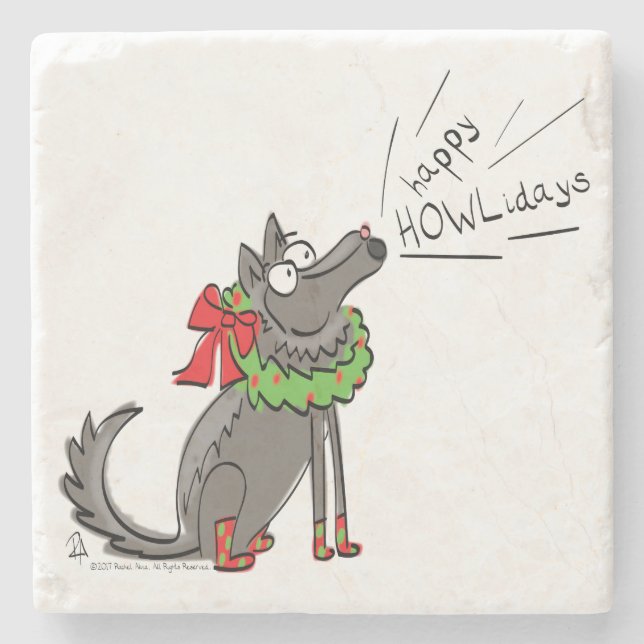 Wolf Christmas Funny Cute Kids Stone Coaster (Front)
