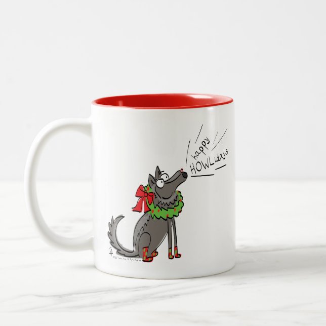 Wolf Christmas Funny Kids Cute Two-Tone Coffee Mug (Left)