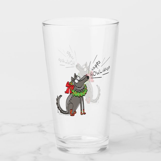 Wolf Christmas Happy Howlidays Funny Glass (Front)
