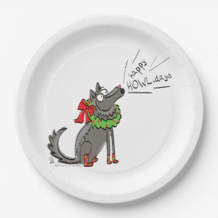 Wolf Christmas Happy Howlidays Funny Paper Plate