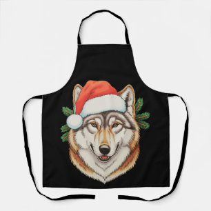 Wolf Christmas Xmas Santa Hat Animal Holiday Apron