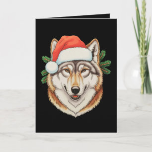 Wolf Christmas Xmas Santa Hat Animal Holiday Card