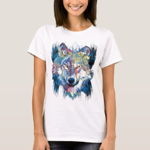 Wolf   Colourful Wolf Drawing   Abstract Painting  T-Shirt