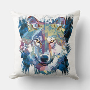 Wolf Colourful Wolf Drawing Abstract Painting Throw Pillow