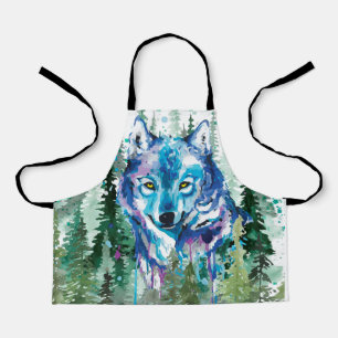 Wolf Colourful Wolf Drawing Watercolor Apron