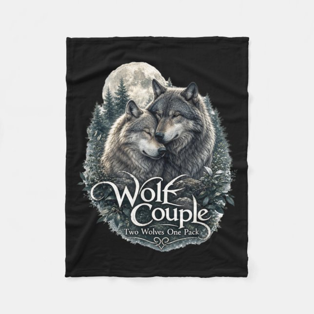 Wolf Couple Graphic Funny Wolf Lovers Wildlife Fleece Blanket (Front)