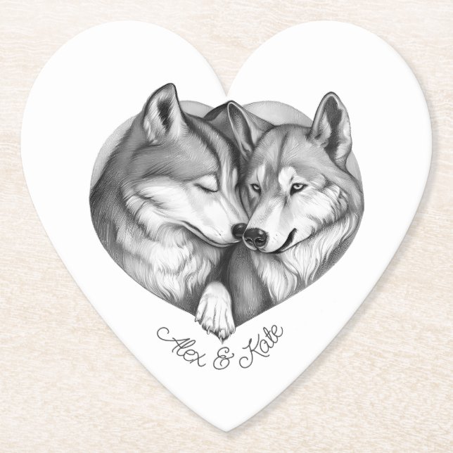 Wolf Couple Paper Coaster (Front)