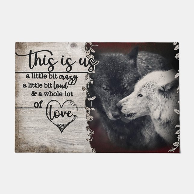 Wolf Couples Mat, Cute Wolf Picture Rug (Front)