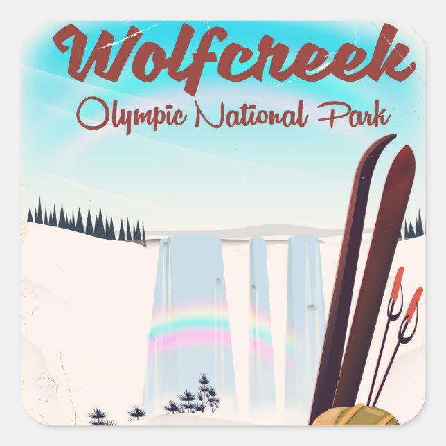Wolf Creek Olympic National Park Travel poster. Square Sticker (Front)