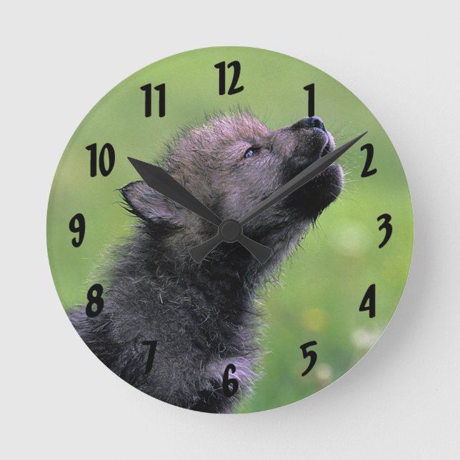 Wolf Cub Howling Round Clock (Front)