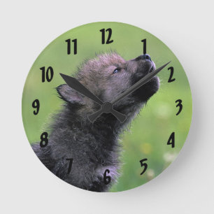 Wolf Cub Howling Round Clock