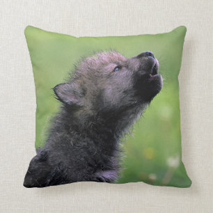 Wolf Cub Howling Throw Pillow