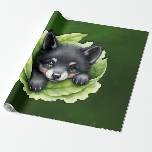 Wolf cub in the green:  wrapping paper (Unrolled)