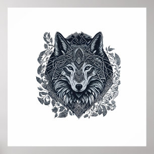 Wolf Cubism Tribal Art Poster