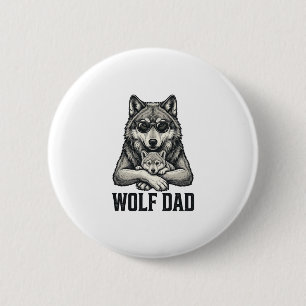 Wolf Dad Vintage Engraving Vector T-Shirt Design_1 2 Inch Round Button