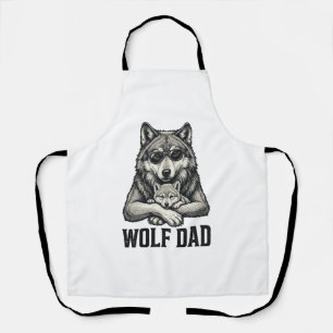 Wolf Dad Vintage Engraving Vector T-Shirt Design_1 Apron