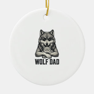Wolf Dad Vintage Engraving Vector T-Shirt Design_1 Ceramic Ornament