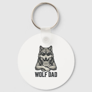 Wolf Dad Vintage Engraving Vector T-Shirt Design_1 Keychain