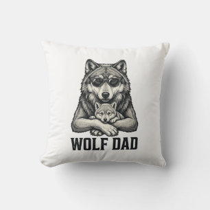 Wolf Dad Vintage Engraving Vector T-Shirt Design_1 Throw Pillow